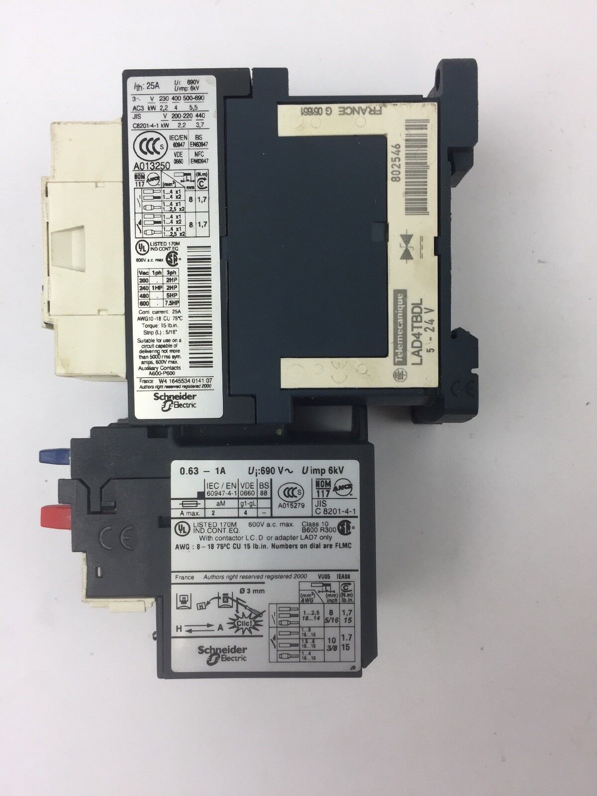 TELEMECANIQUE LC1D09BL CONTACTOR LRD05 OVERLOAD RELAY LAD4TBDL 24V