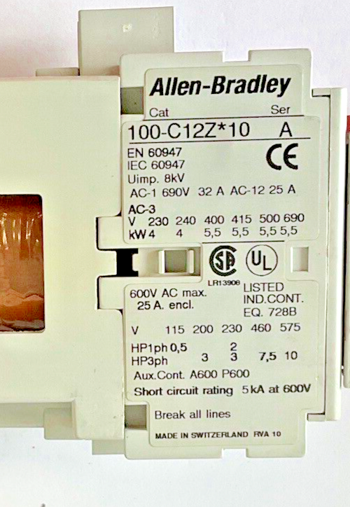 ALLEN BRADLEY 100S-C12DJ14C SAFETY CONTACTOR SER.A 24VDC