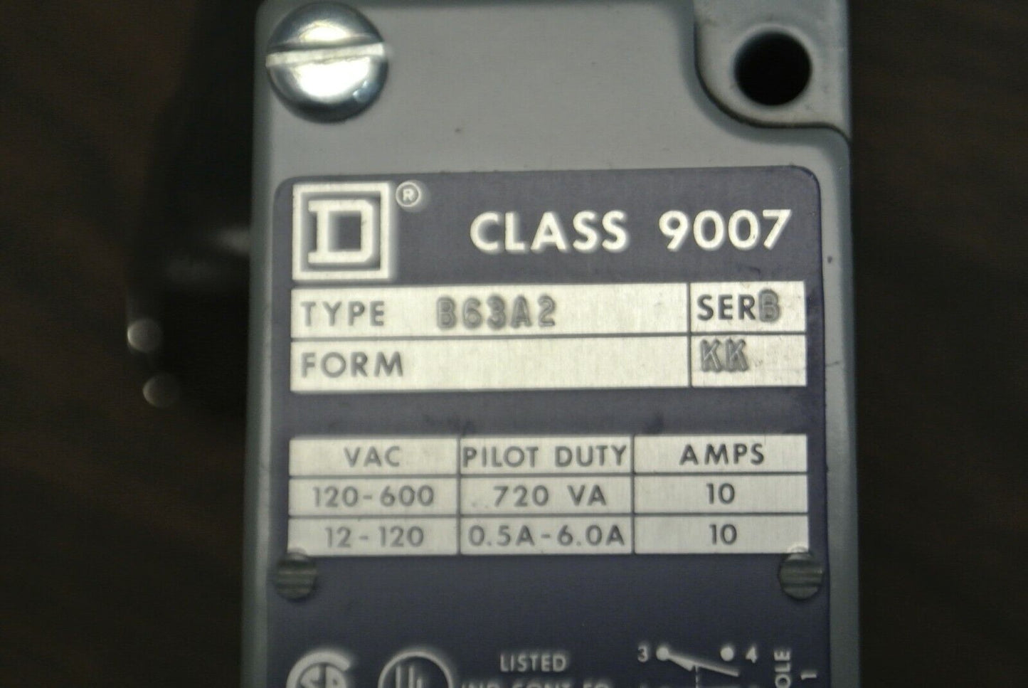 SQUARE D 9007 B63A2 Ser. B / HEAVY DUTY LIMIT SWITCH / NEW SURPLUS in BOX