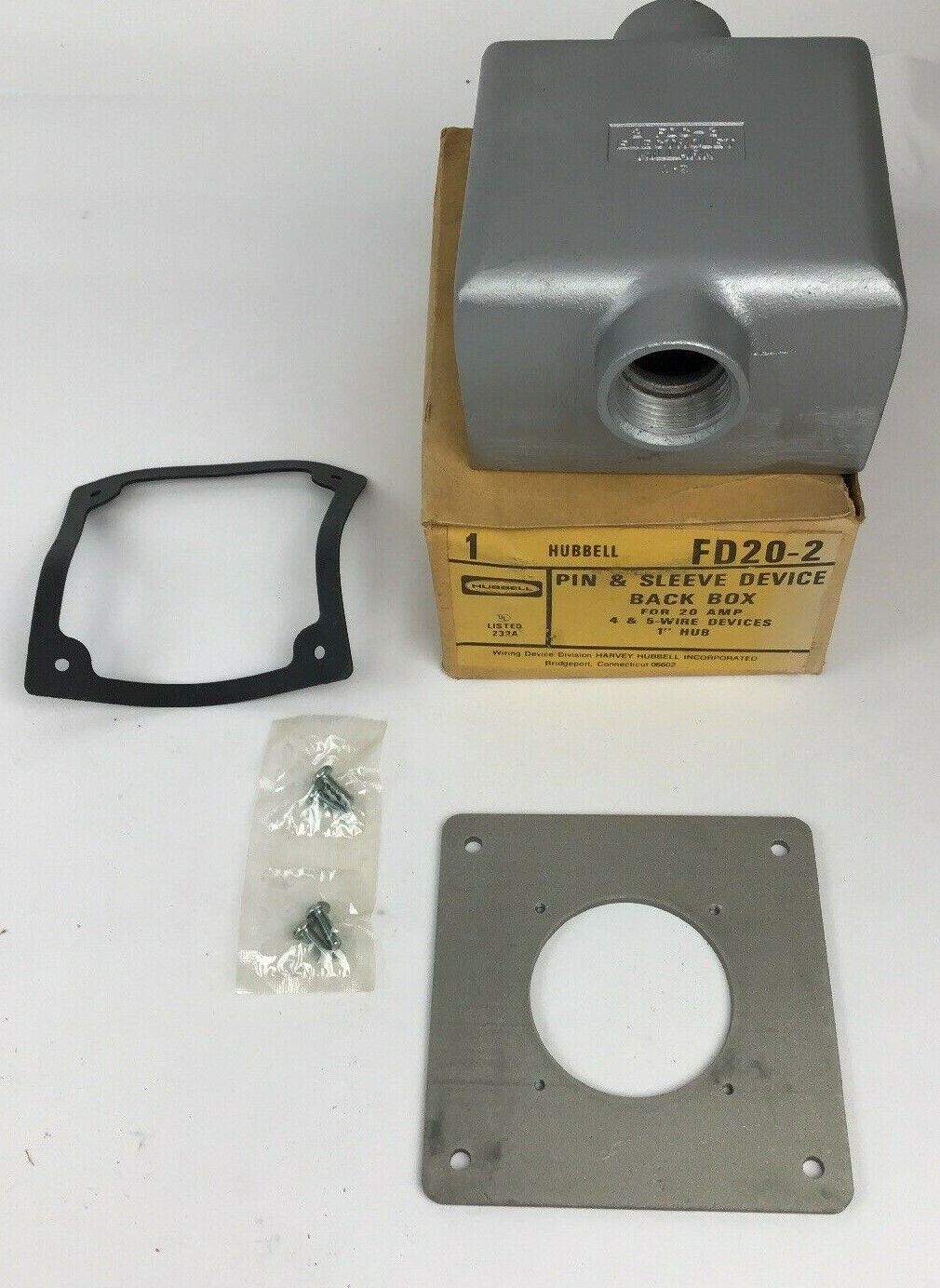 HUBBELL FD20-2 PIN&SLEEVE BACK BOX 20AMP 4&5 WIRE DEVICES 1"HUB