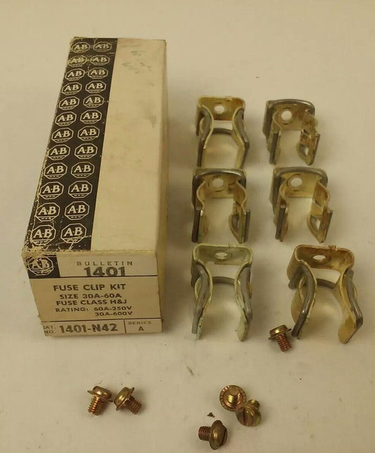 ALLEN BRADLEY 1401-N42 FUSE CLIP KIT 30-60A, 30A@600V, 60A@250V, (LOT OF 2)