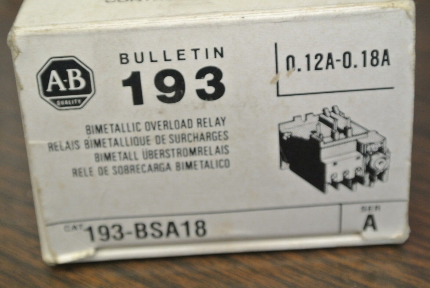 ALLEN-BRADLEY 193-BSA18 BI-METALLIC OVERLOAD RELAY 0.12A-0.18A / NEW SURPLUS