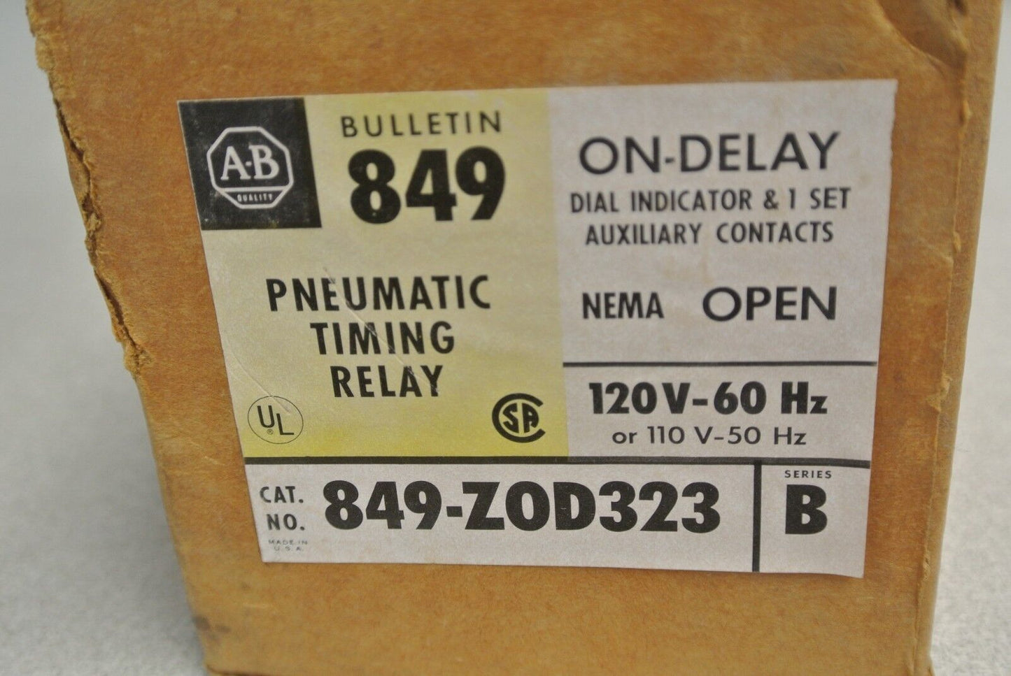 ALLEN-BRADLEY 849-ZOD323 PNEUMATIC TIMING RELAY / ON-DELAY / 120V - NEW SURPLUS
