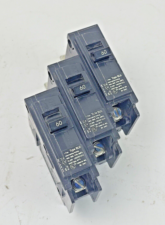 ITE *LOT OF 3* - B160H - CIRCUIT BREAKERS - 1 POLE, 60A, 240 VAC, 60Hz TYPE BLH