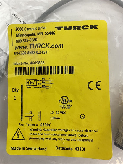 TURCK BI1-EG05-AN6X-0.2-RS4T INDUCTIVE SENSOR 10-30VDC 100mA