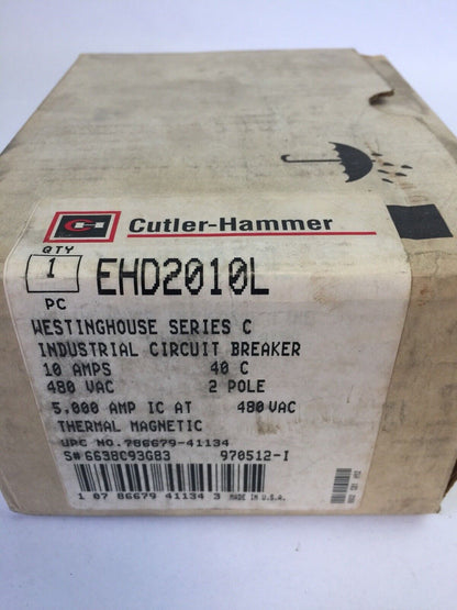 CUTLER HAMMER EHD2010L CIRCUIT BREAKER 10AMP 480VAC 250VDC 2POLE SER C