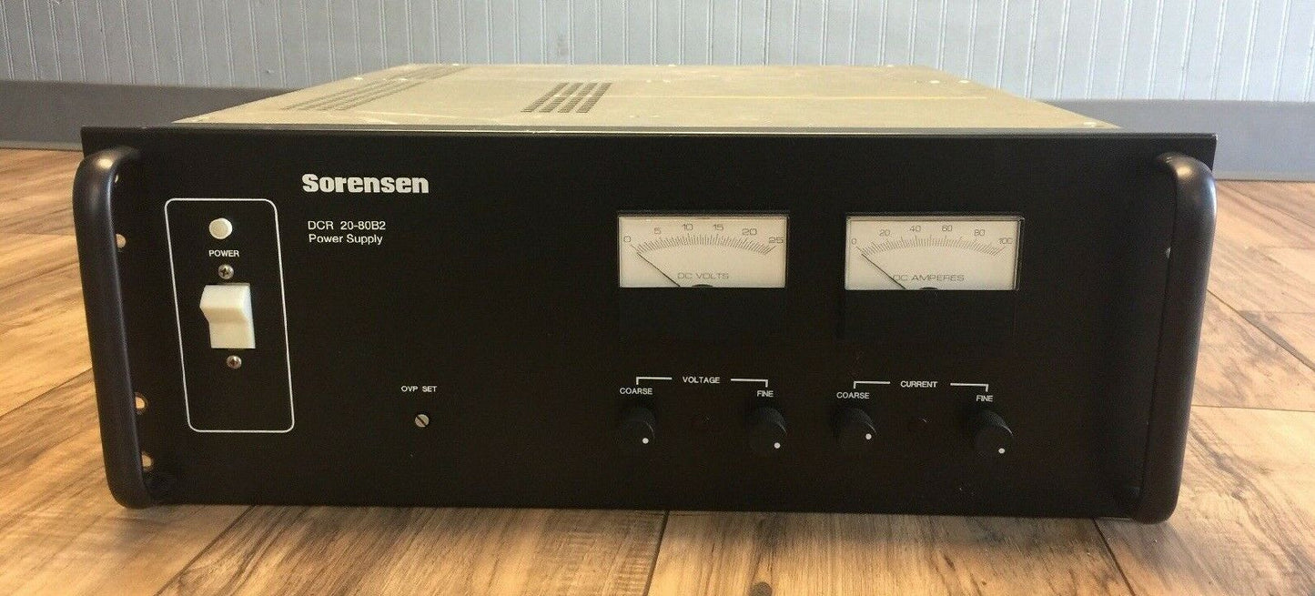 SORENSEN DCR 20-80B2 POWER SUPPLY INPUT 115VAC 30A/PH 50/60HZ OUTPUT 0-20VDC