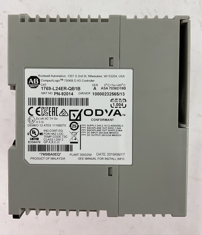 ALLEN BRADLEY 1769-L24ER-QB1B SER A FW REV 1.004 750KB D I/O CONTROLLER COMPACT