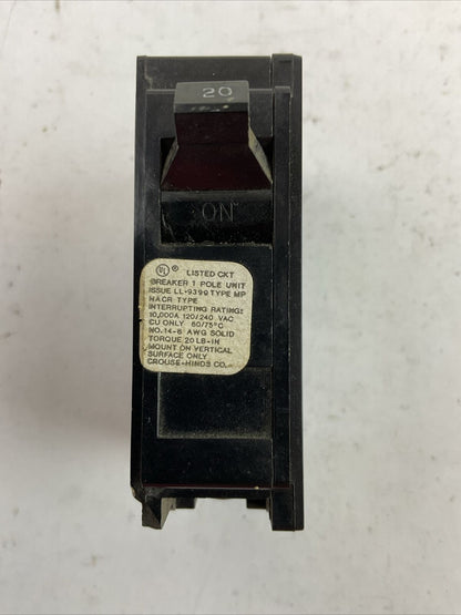 CROUSE-HINDS / MURRAY / ARROW HART MP120 CIRCUIT BREAKER 20AMP 1POLE 120/240VAC