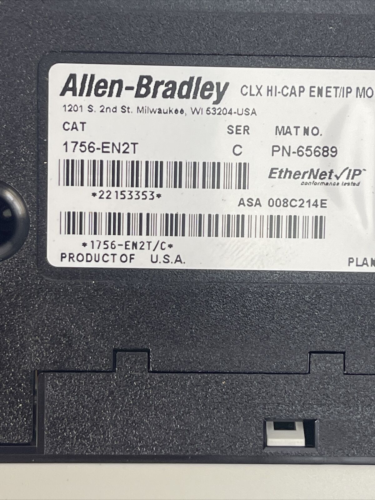 ALLEN BRADLEY 1756-EN2T SER C FW 4.003 CLX HI-CAP ENET/IP MODULE 3mA@24VDC