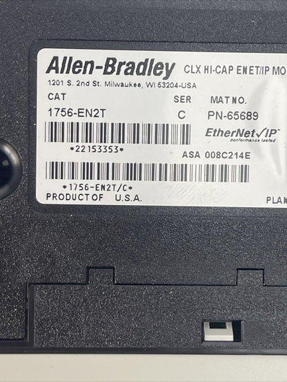 ALLEN BRADLEY 1756-EN2T SER C FW 4.003 CLX HI-CAP ENET/IP MODULE 3mA@24VDC