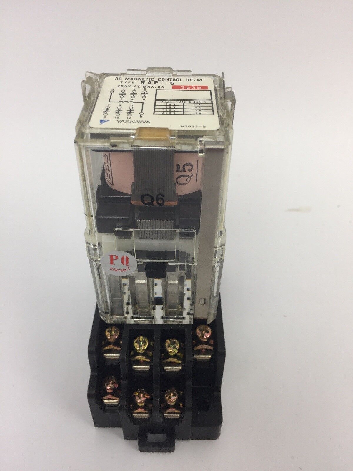 YASKAWA RAP-6 3A3B RELAY 250 VAC MAX .8A WITH YASKAWA TPA-F14B RELAY SOCKET