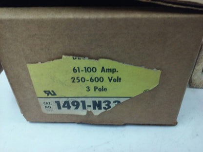 ALLEN BRADLEY 1491-N333 FUSE BLOCK,61-100A, 250- 600V, 3P, W/ X-410710, PARTS