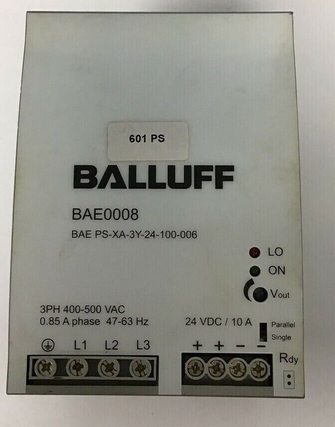 BALLUFF BAE0008 BAE PS-XA-3Y-24-100-006 POWER SUPPLY 3PH 400-500VAC 47-63HZ