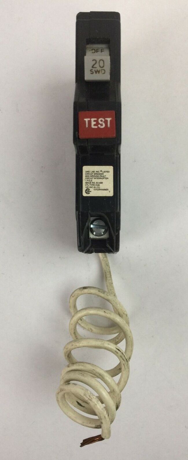 CUTLER HAMMER CHB120GF CIRCUIT BREAKER AND GROUND FAULT 1POLE 20AMP 120VAC