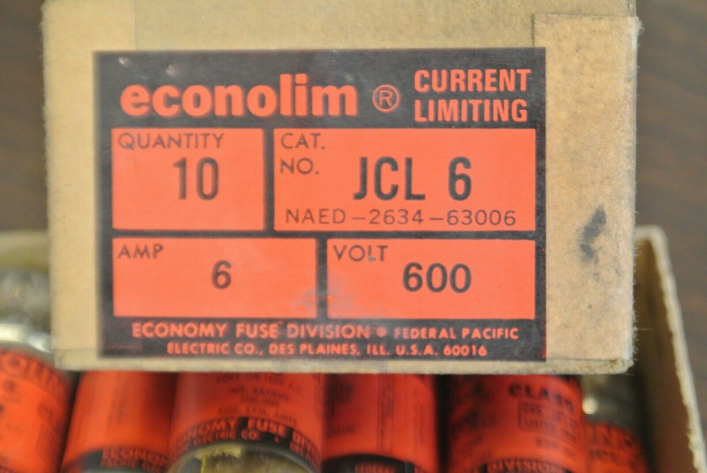 BOX of 10 / ECONOMY / ECONOLIM JCL6 FUSE / 6A / 600V / NEW SURPLUS