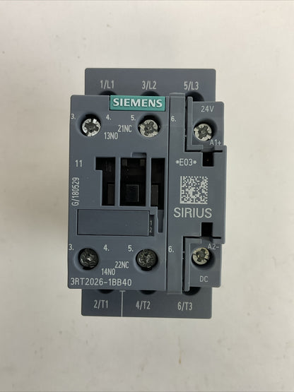 SIEMENS 3RT2026-1BB40 CONTACTOR AC-3 25A 400V 11kW 1NO 1NC COIL 24VDC