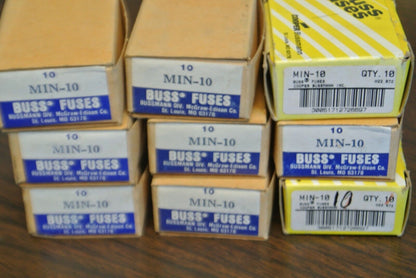 BOX of 10 / BUSS MIN10 INDICATING FUSE / 10A / 250V / NEW SURPLUS / MIN-10