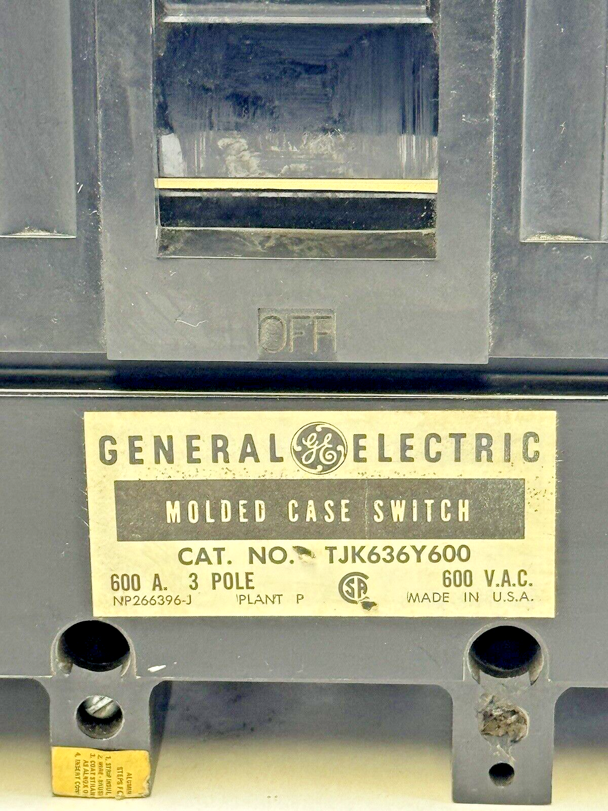 GE - TJK636Y600 - MOLDED CASE SWITCH - 3 POLE/600VAC/600A **READ DESCRIPTION