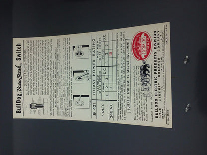 ITE BULLDOG JF421, FUSIBLE SAFETY SWITCH, 30A, 240VAC, H.P.10, 2PH, 4P, NEW