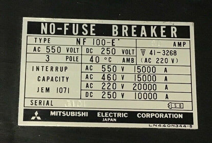 MITSUBISHI NF 100-E CIRCUIT BREAKER 60AMP 550VAC/250VDC 3POLE