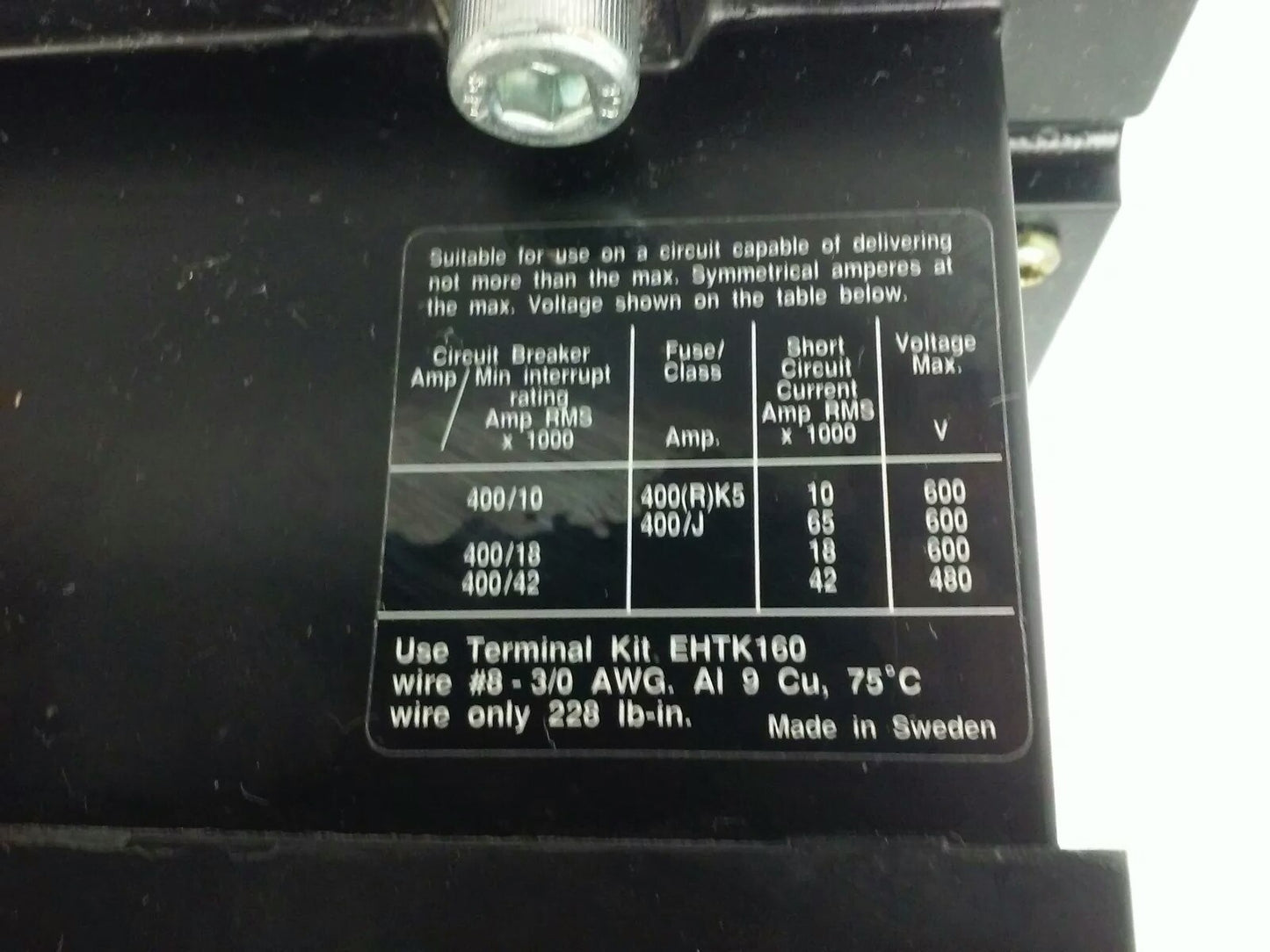 ABB EH160 CONTACTOR, 3PH, 3P BREAKING, 600V, 50-150H.P., 190A, 24V COIL, NEW