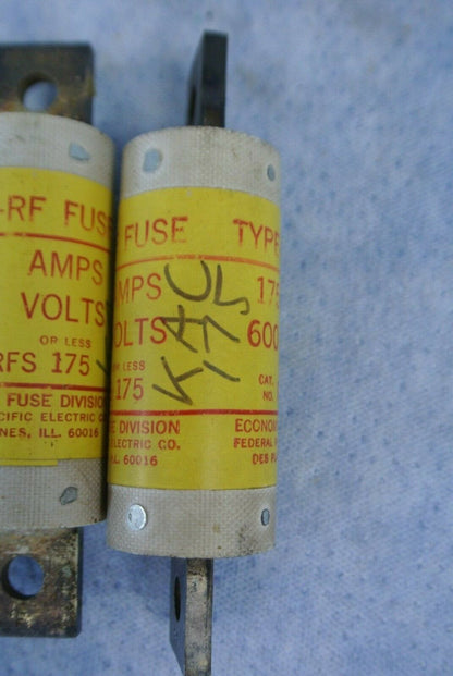 LOT of 5 / ECONOMY RF175 TYPE RF FUSES 175A / 600V / NEW SURPLUS