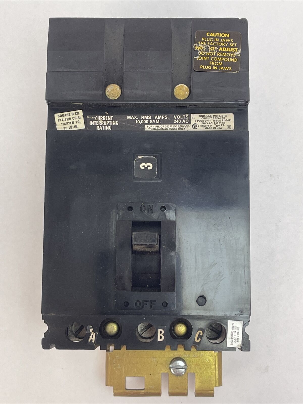 SQUARE D FA32060 CIRCUIT BREAKER 60AMP 240VAC 3POLE