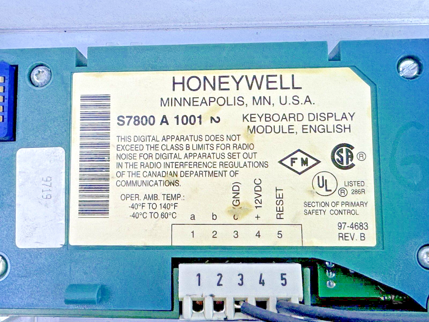 HONEYWELL - S7800 A 1001 REV. B - KEYBOARD DISPLAY MODULE IN CASE-BURNER CONTROL