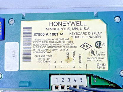 HONEYWELL - S7800 A 1001 REV. B - KEYBOARD DISPLAY MODULE IN CASE-BURNER CONTROL