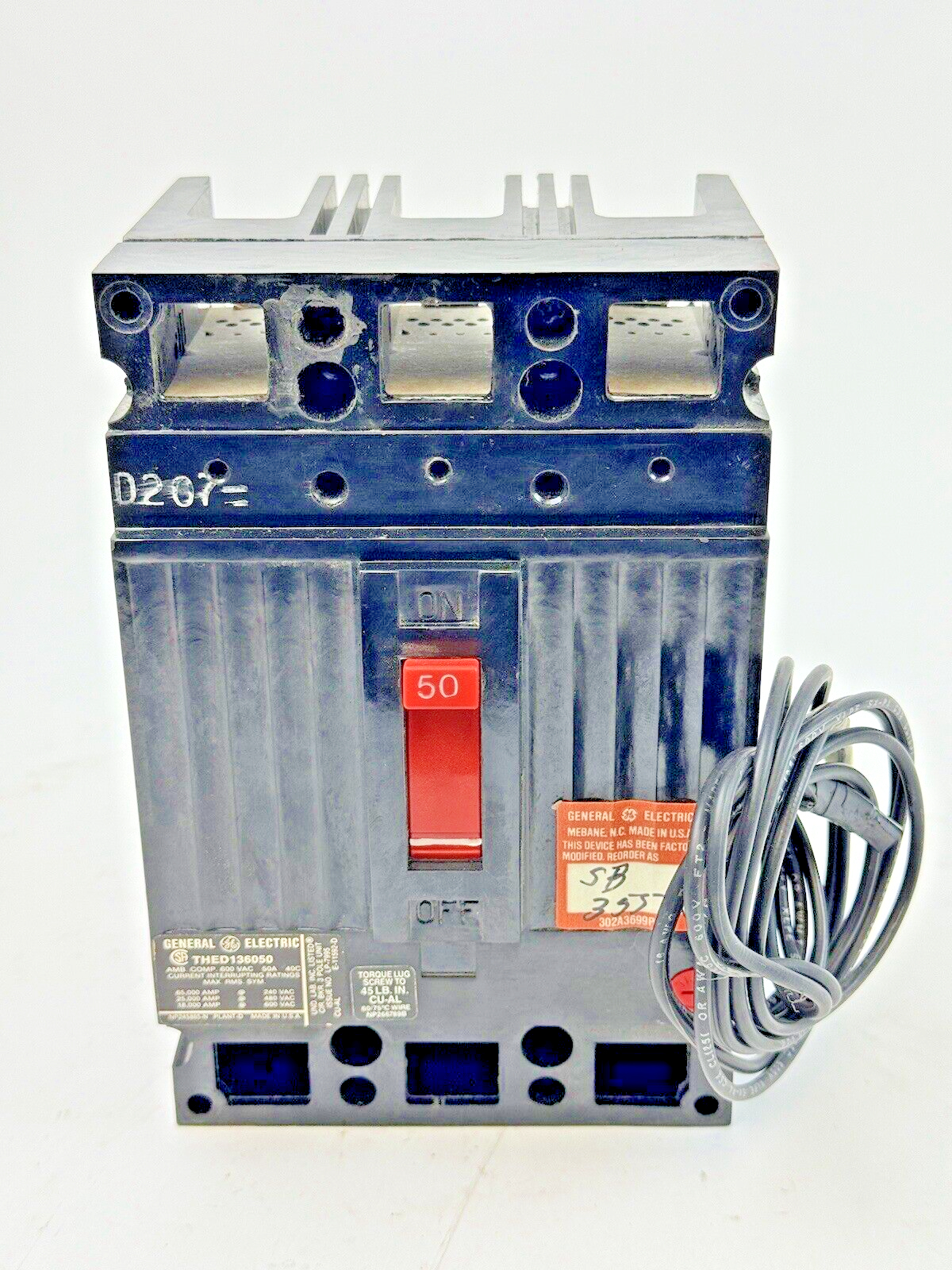 GE - THED136050 - CIRCUIT BREAKER W/ SHUNT TRIP - 50 A, 600 VAC, 3 POLE