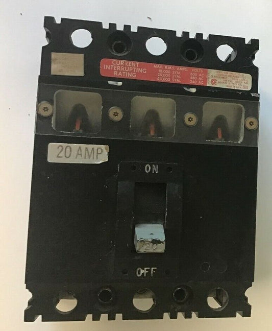 SQUARE D FHL 36020-V CIRCUIT BREAKER 600VAC 20AMP
