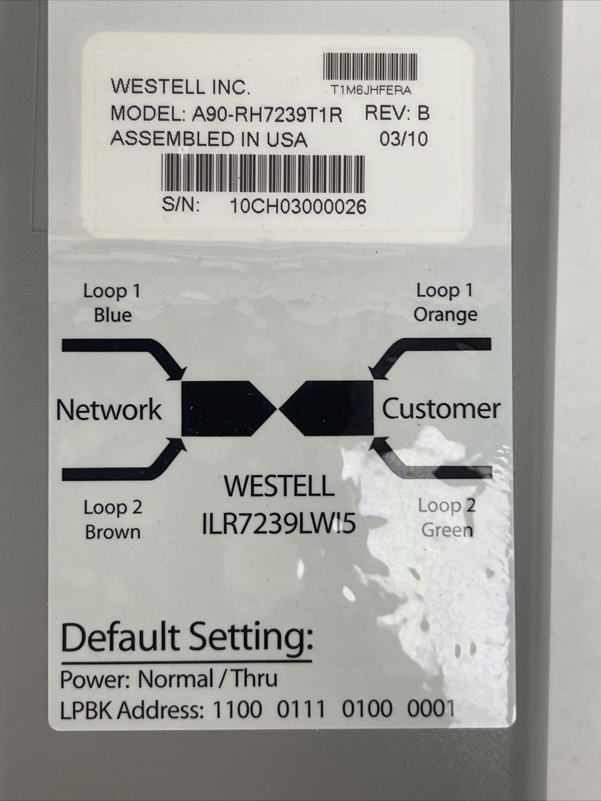 WESTELL A90-RH7239T1R REV B SEALED REPEATER HOUSING W/WESTELL 7239 (ILR7239LWI5)