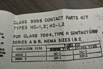 SQUARE D 9998 HD-1 CONTACT KIT / SIZE 1 / NEW SURPLUS