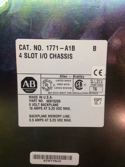 ALLEN BRADLEY 1771-A1B SERIES B 4 SLOT I/O CHASSIS