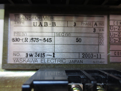 YASKAWA 3W2415-1 TRANSFORMER TYPE UAB-B 3-PHASE 2003-11 3VA, 50V SEC