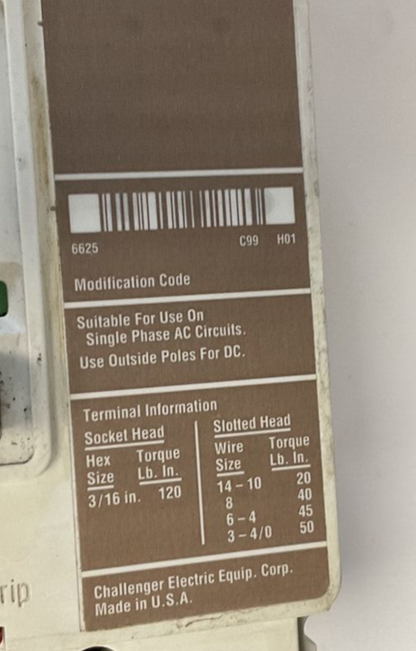 CUTLER HAMMER CHMP015E0C CIRCUIT BREAKER 600VAC-250VDC 15A 3POLE