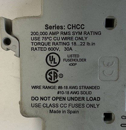 BUSSMANN CHCC3D FUSE HOLDER 30A 600V