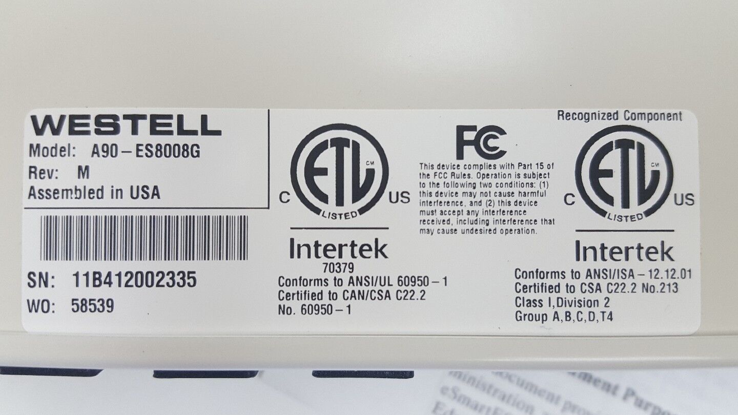 WESTELL A90-ES8008G eSmartES INDUSTRIAL MANAGED ETHERNET EdgeSwitcH REV M