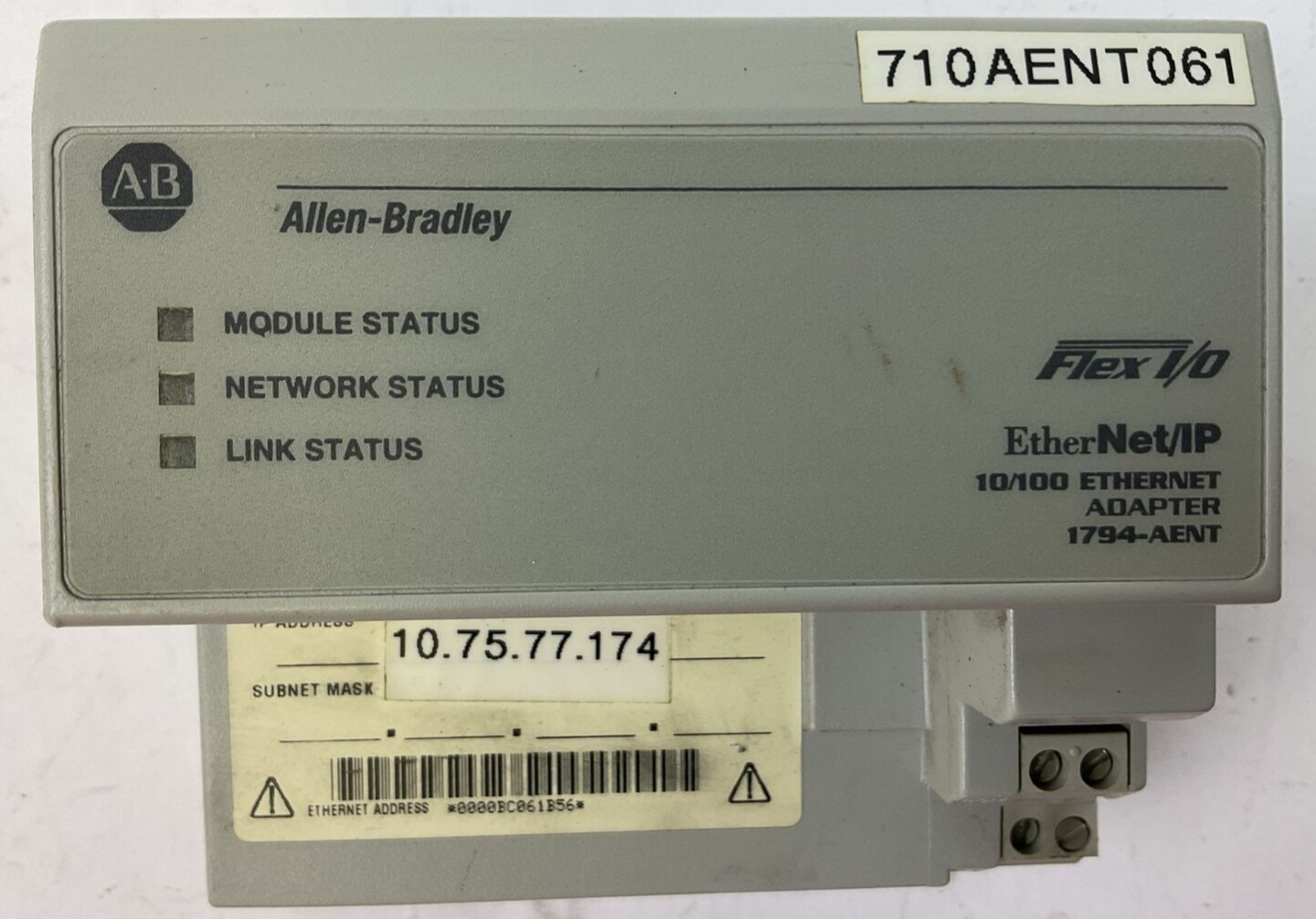ALLEN BRADLEY 1794-AENT SER REV A01 F/W REV 2.12 FLEX I/O ETHERNET/IP 10/100