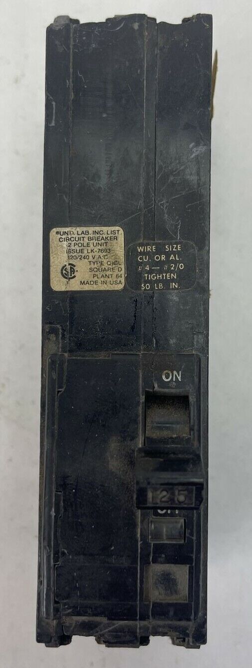 SQUARE D Q1L2125 CIRCUIT BREAKER 125AMP 120/240VAC
