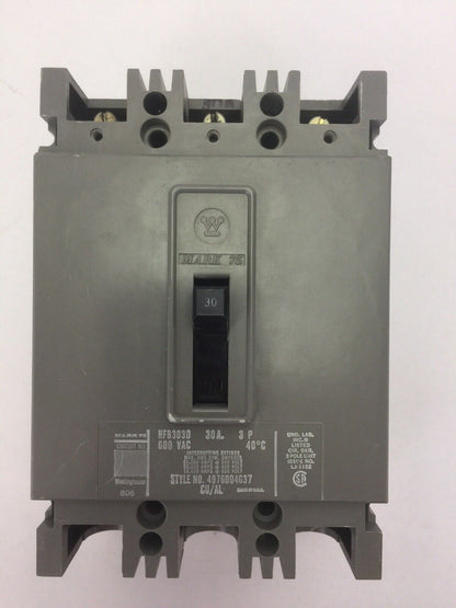WESTINGHOUSE HFB3030 AB DE-ION CIRCUIT BREAKER 30A 600VAC 3 POLE 4976D04G37
