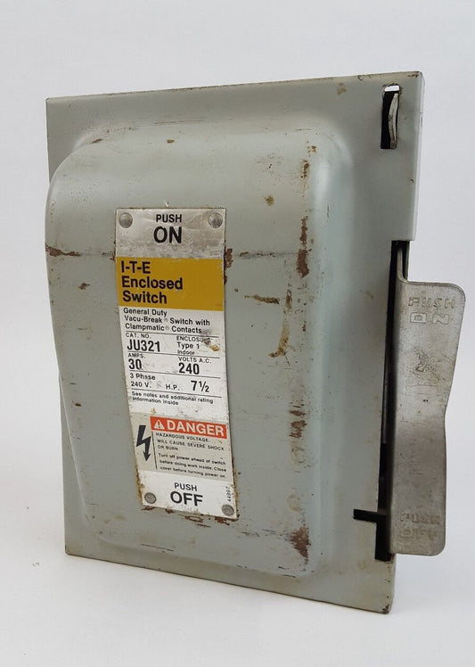 SIEMENS I-T-E, JU321, TYPE 1 ENCLOSURE, 30A, 240VAC/250DC, 7.5 H.P., 3PH, USED