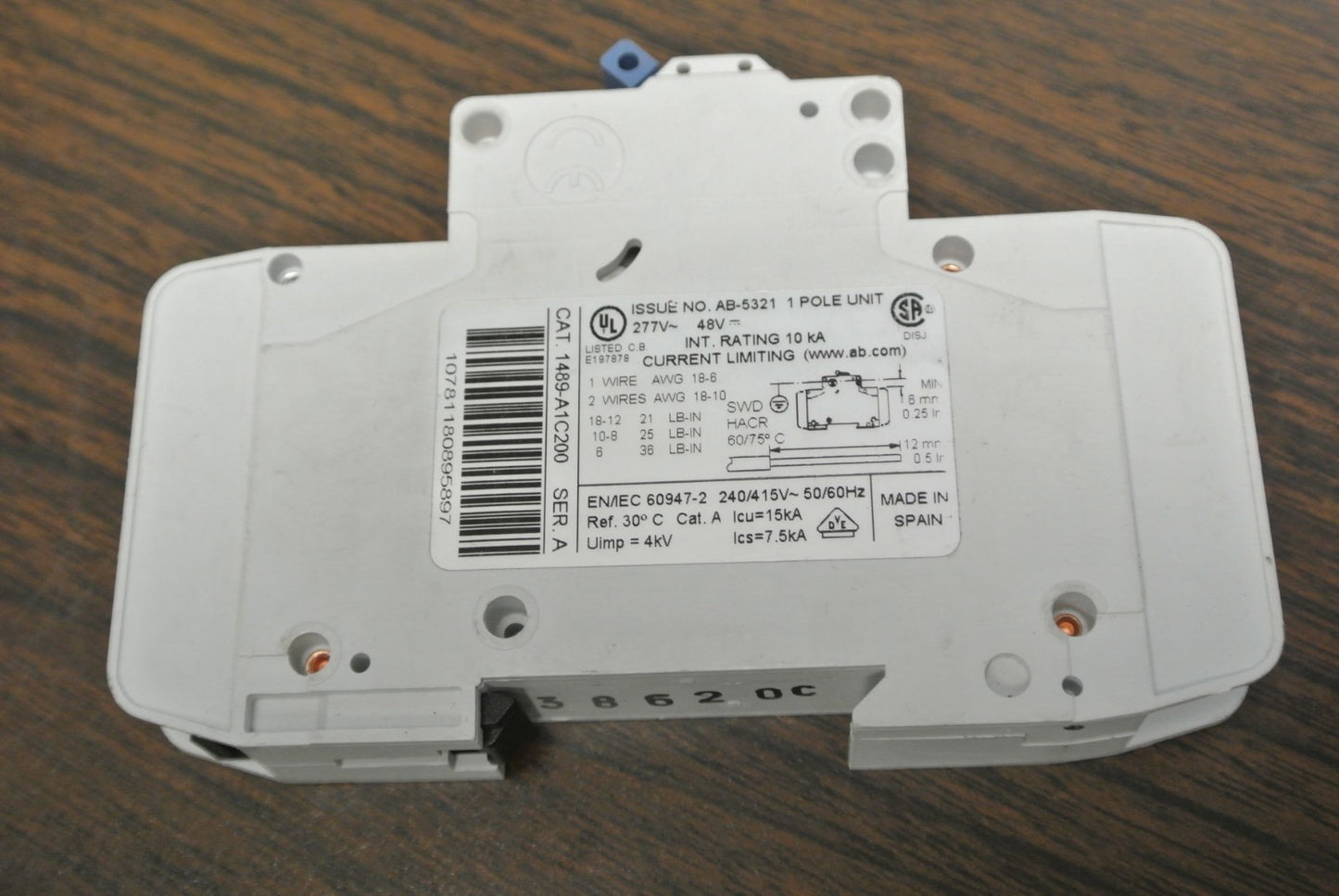 ALLEN-BRADLEY 1489-A1C200 / CIRCUIT BREAKER / 20A / 1-POLE / 277V / 48V
