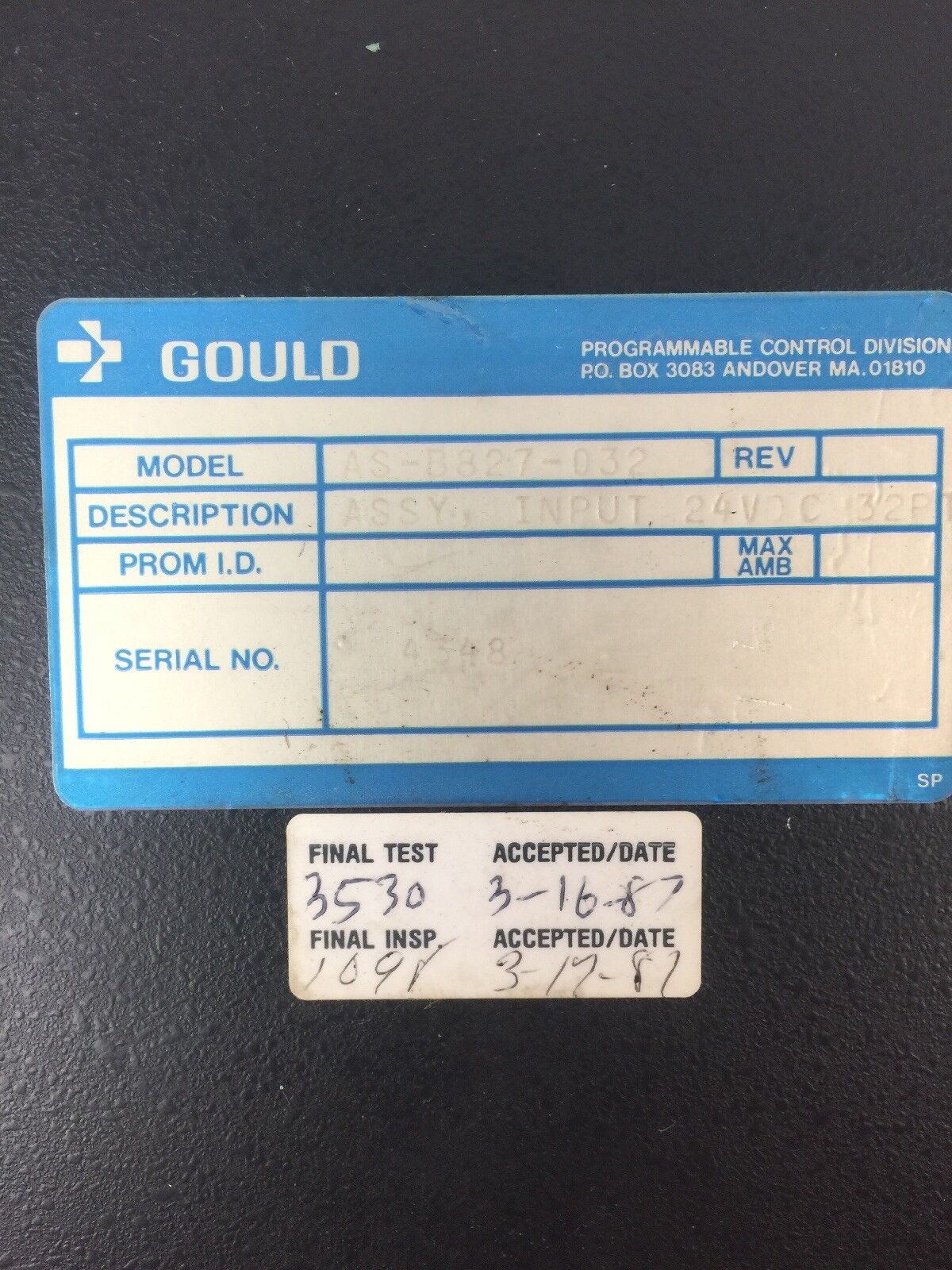 GOULD AS-B827-032 INPUT MODULE 24VDC
