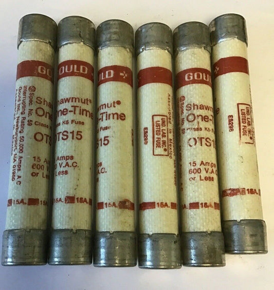 GOULD OTS15 SHAWMUT ONE-TIME FUSE 15A CLASS K5 600VAC***LOTOF6***