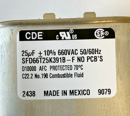 CDE SFD66T25K391B-F CAPACITOR 25UF 660VAC 50/60HZ