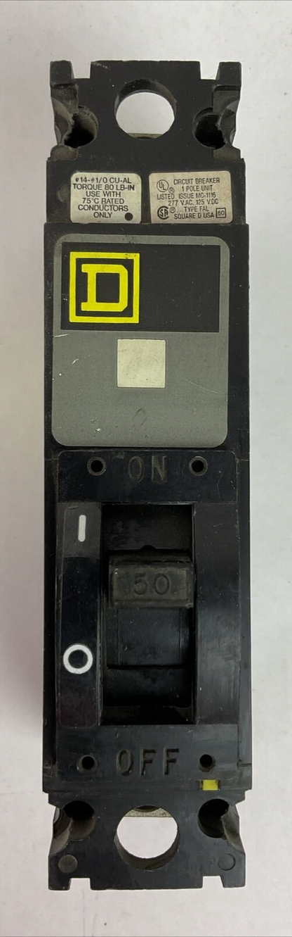 SQUARE D FAL14050 277VAC 125VDC 50AMP 1POLE CIRCUIT BREAKER
