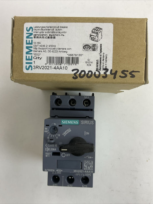 SIEMENS 3RV2021-4AA10 CIRCUIT BREAKER 10-16A