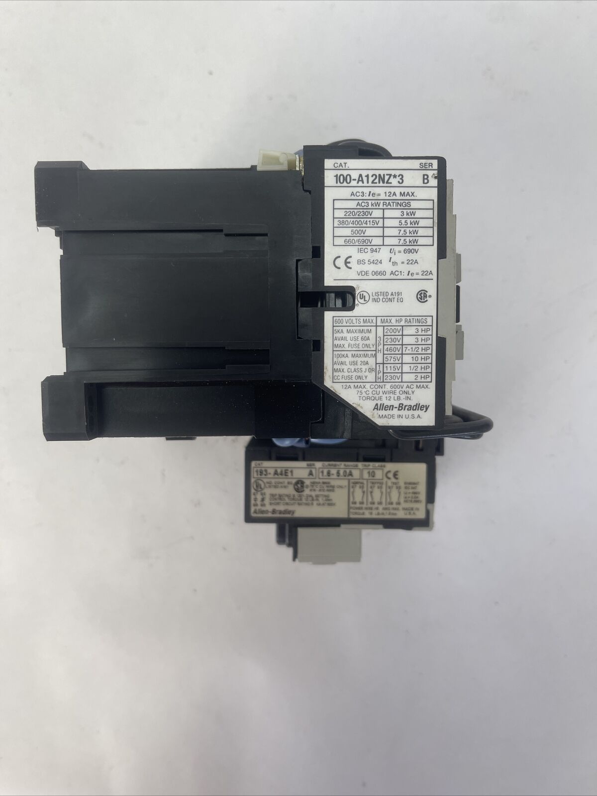 ALLEN BRADLEY 104-A12NZ243 SER A REVERSING STARTER 12AMP 600VAC 10HP COIL 24VDC